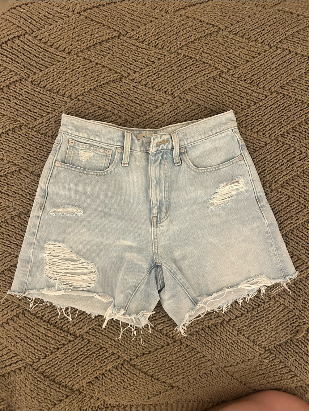 Madewell Light Blue Distressed High-Rise Jean Shorts